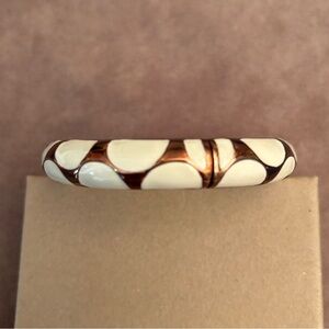 Signed White Enamel & Gold-Tone Hinged Bangle – MCM / Monet Style – Gift Box